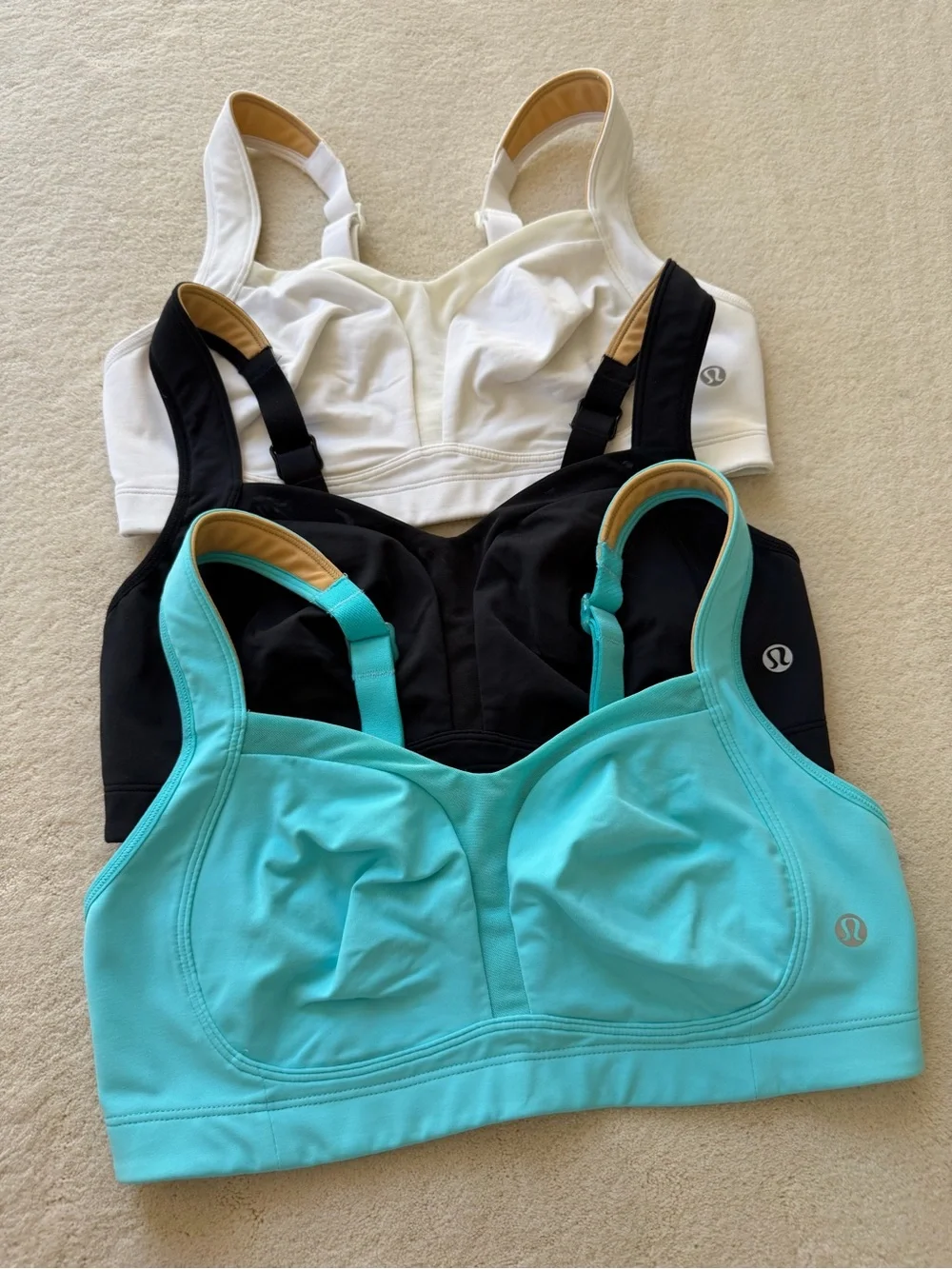 lululemon athletica Trio Pack Sports Bras - White, Black & Turquoise
